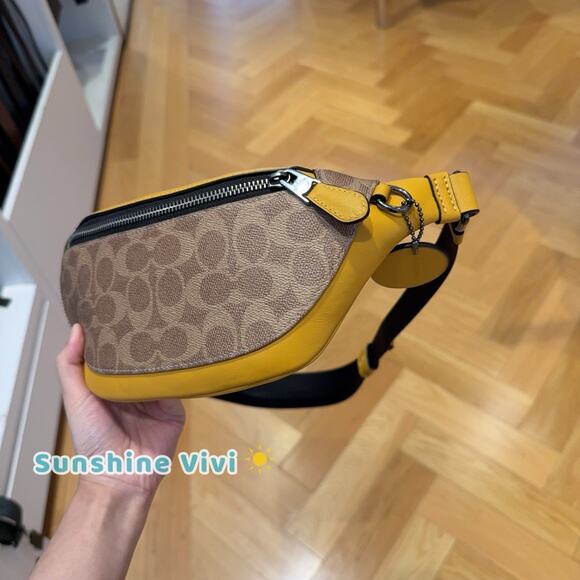 NWT Coach Warren Mini Belt Bag Colorblock Signature Canvas Tan/Buttercup CAX42 - Picture 2 of 9